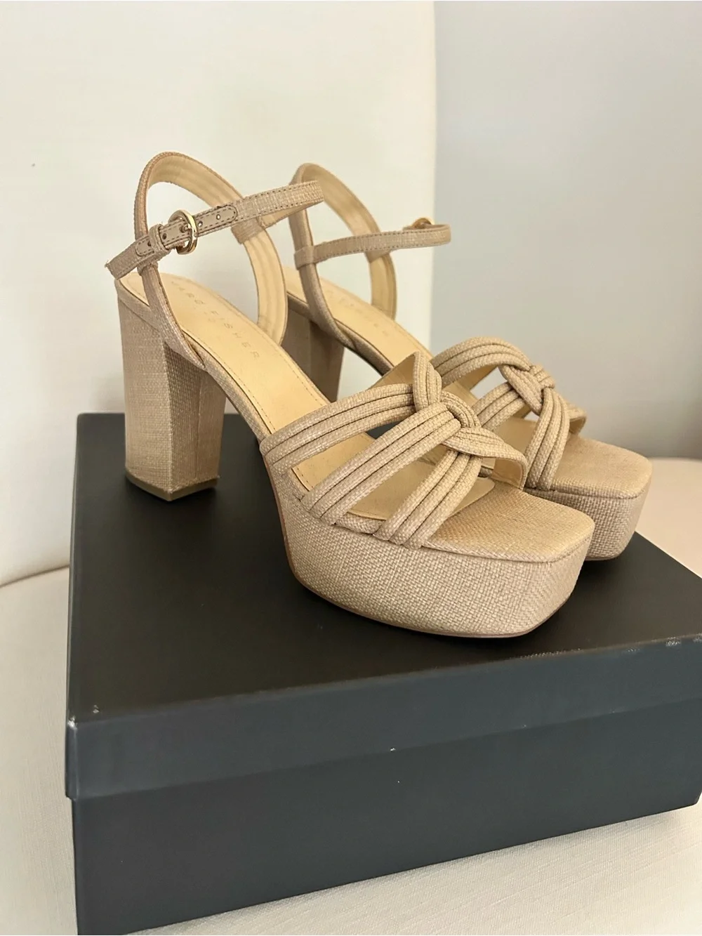 Marc Fisher Cairo Neutral Beige Rope-Strap Platform Sandals